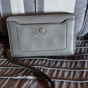 Marc Jacobs Deep Grey Wristlet w/sleek black shiny leather interior card holder